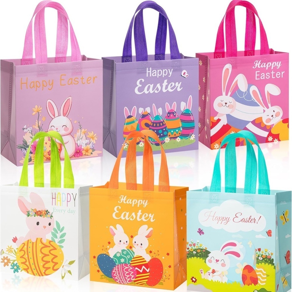 Woven Reusable Easter Gift Bags - Easter Basket, Bunny, Durable Eco Friendly Bag